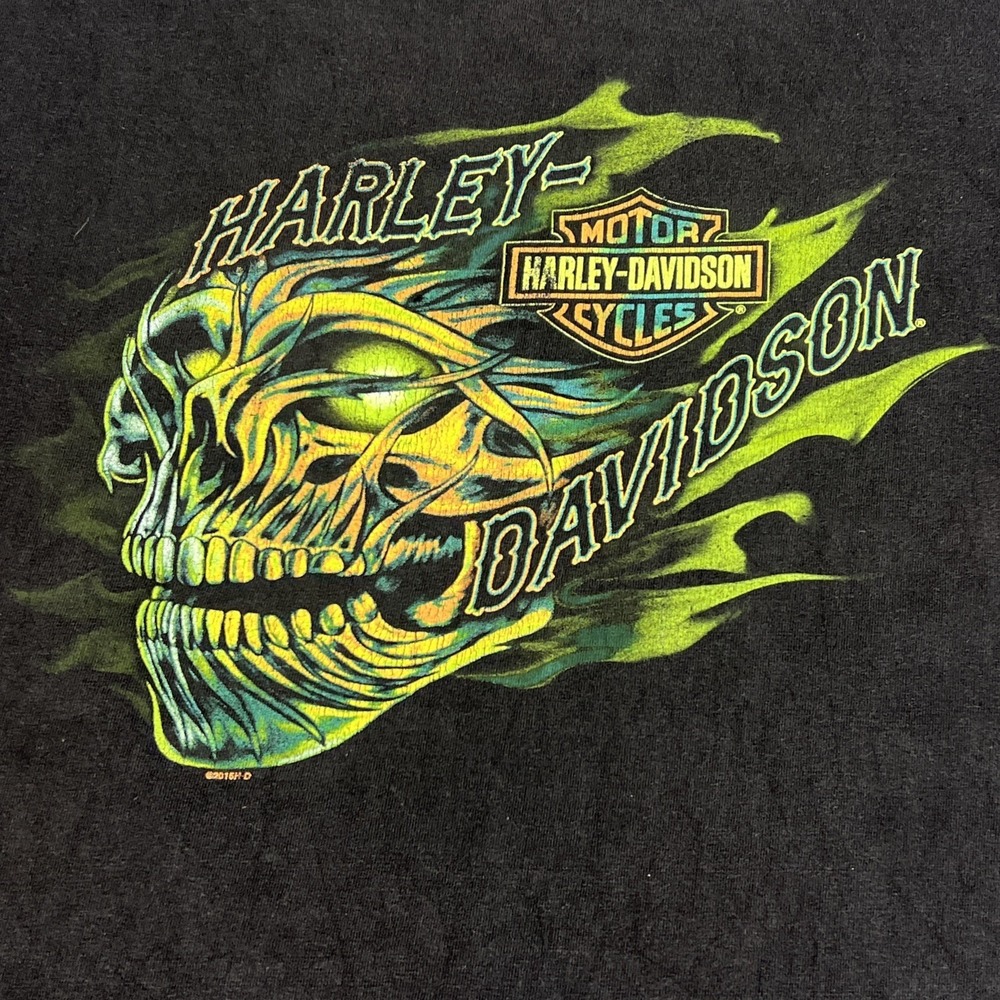 15' Harley Davidson Shirt XXL Sheldons Harley Davidson Auburn Mass. Flamin Skull